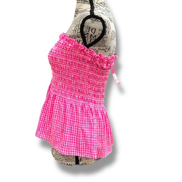 NWT Lilly Pulitzer Size M Jadis Strapless Gingham Top - Pink Isle 010122 Barbie - Picture 3 of 5